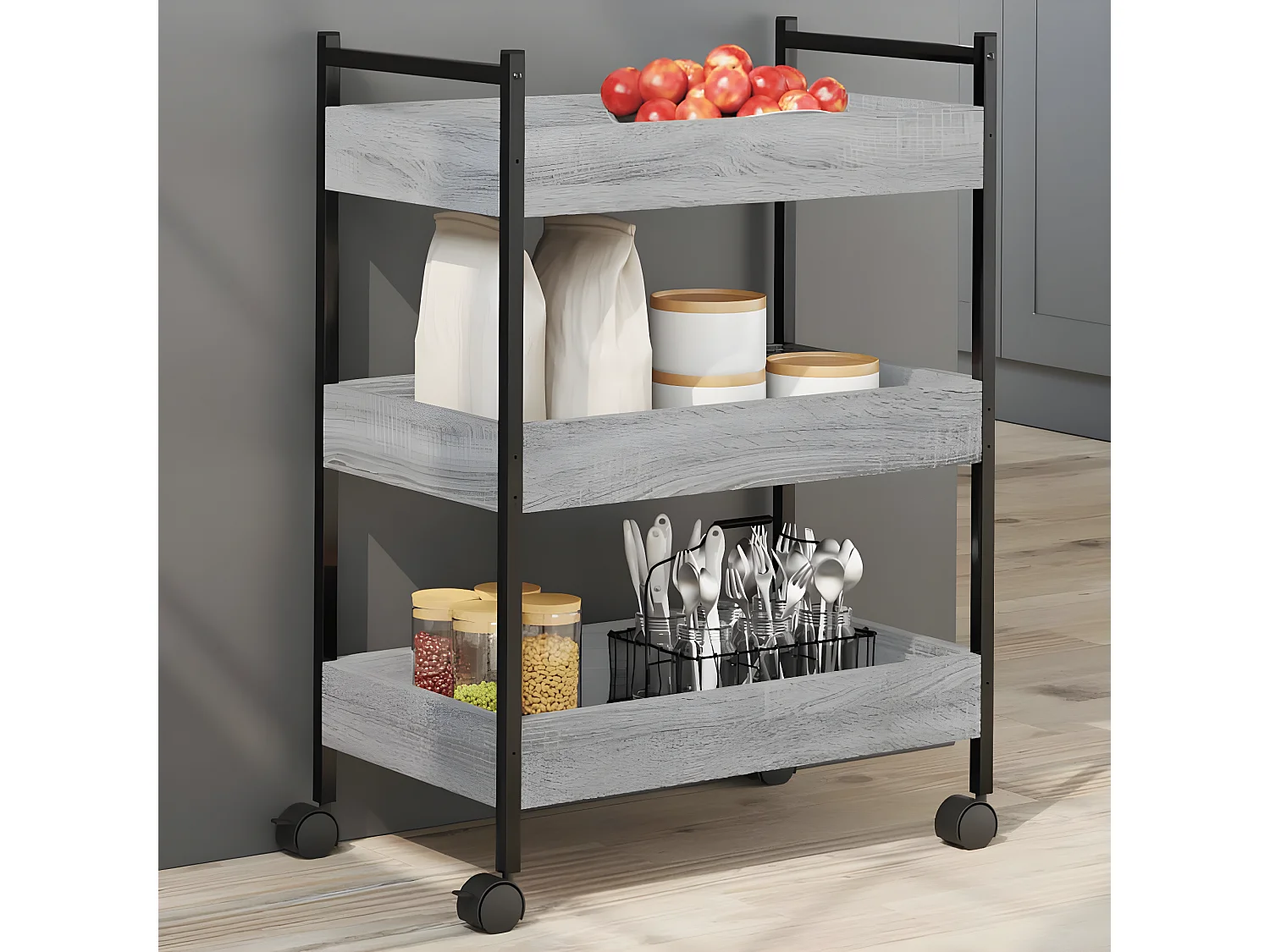 Chariot de cuisine sonoma gris 50x30x70 bois d'ingénierie