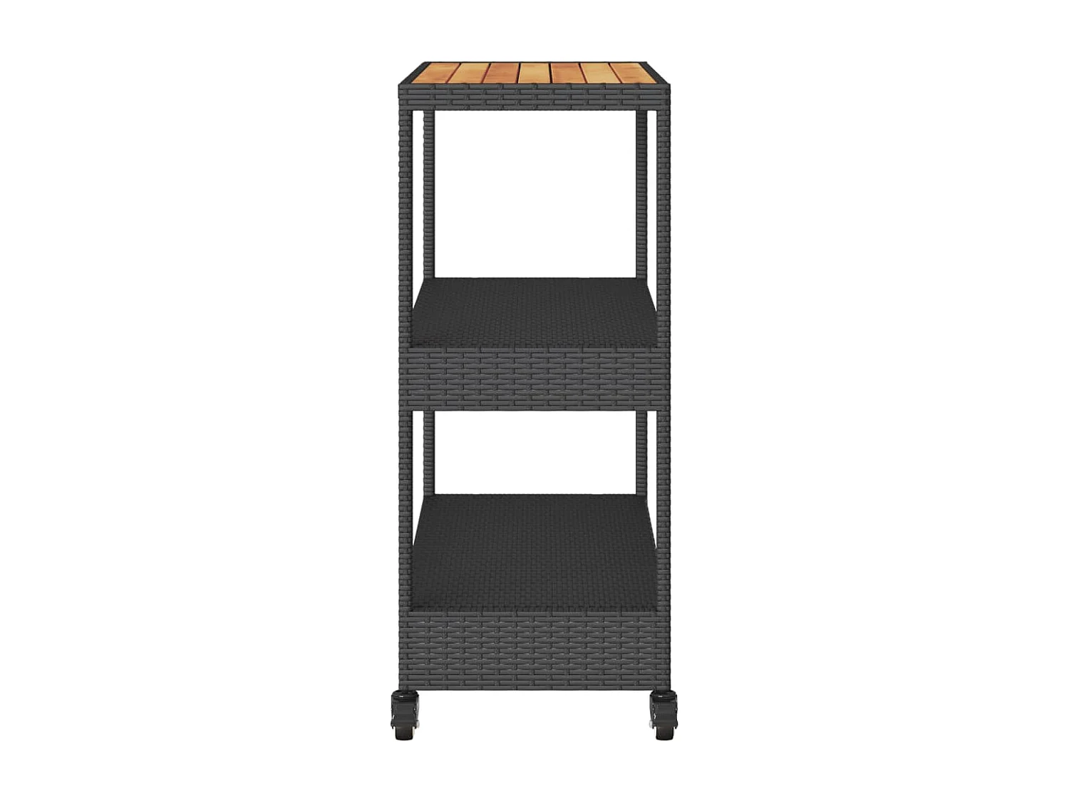 Chariot de bar 3 niveaux noir rotin et bois d'acacia massif