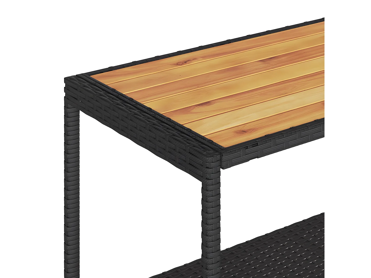 Chariot de bar 3 niveaux noir rotin et bois d'acacia massif