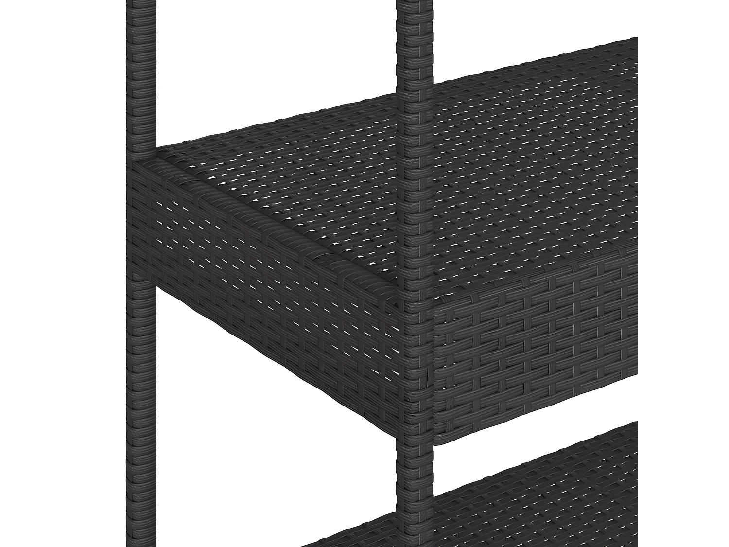 Chariot de bar 3 niveaux noir rotin et bois d'acacia massif