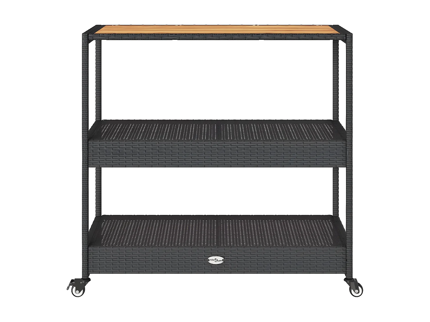 Chariot de bar 3 niveaux noir rotin et bois d'acacia massif