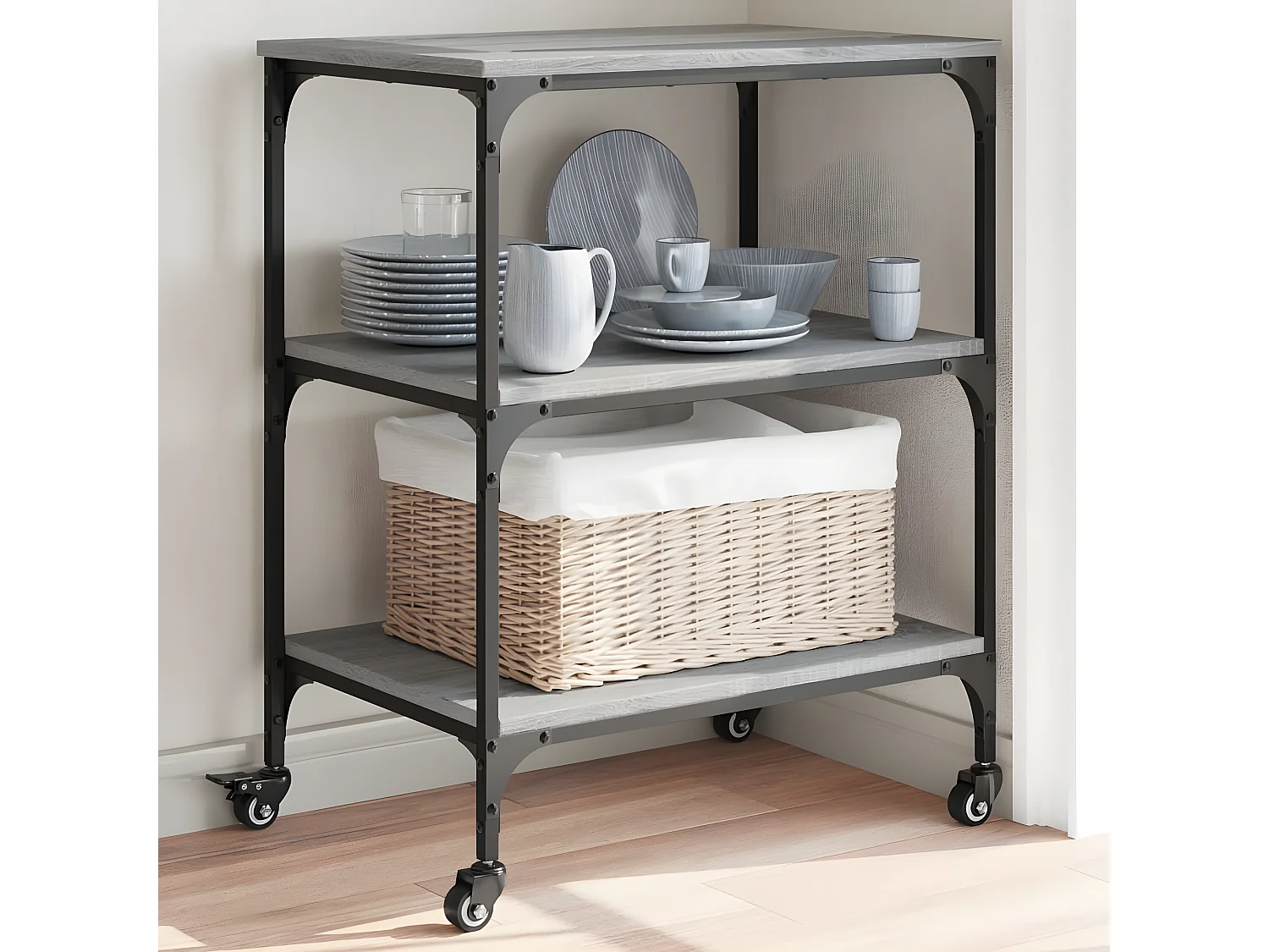 Chariot de cuisine sonoma gris 60x41x76 bois d'ingénierie