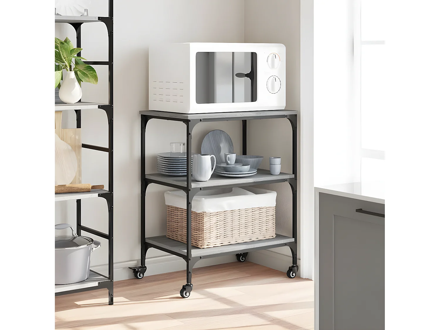 Chariot de cuisine sonoma gris 60x41x76 bois d'ingénierie