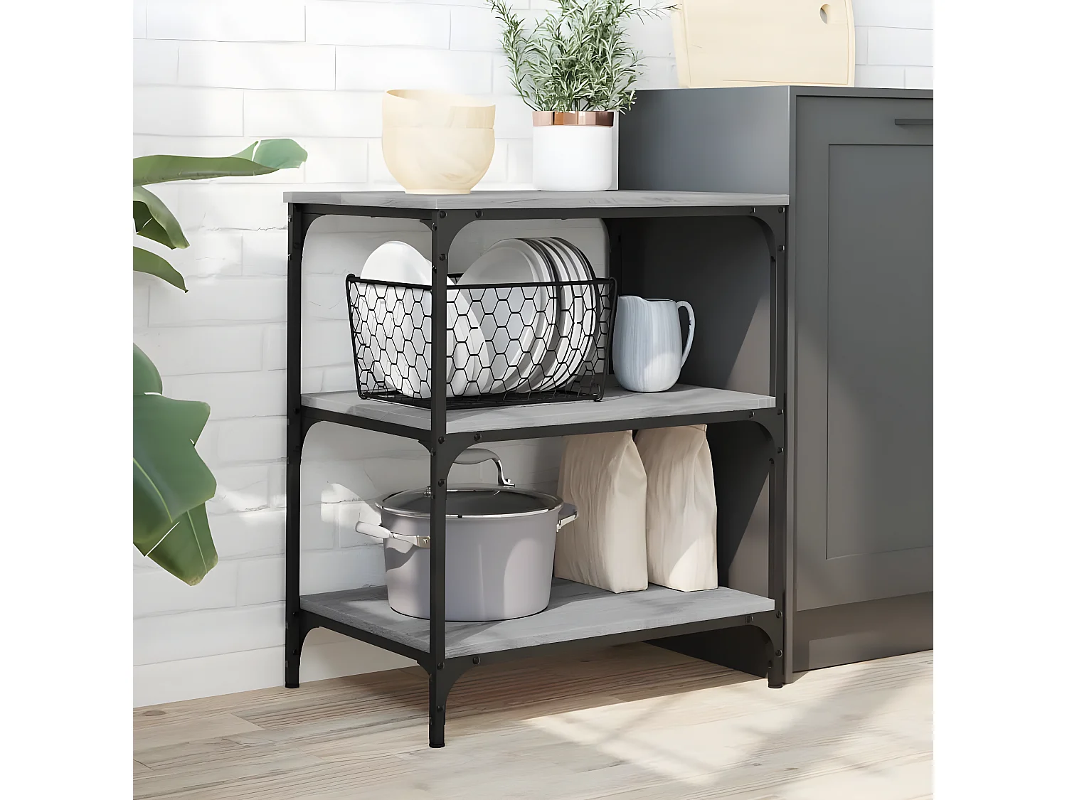 Chariot de cuisine sonoma gris 60x41x76 bois d'ingénierie