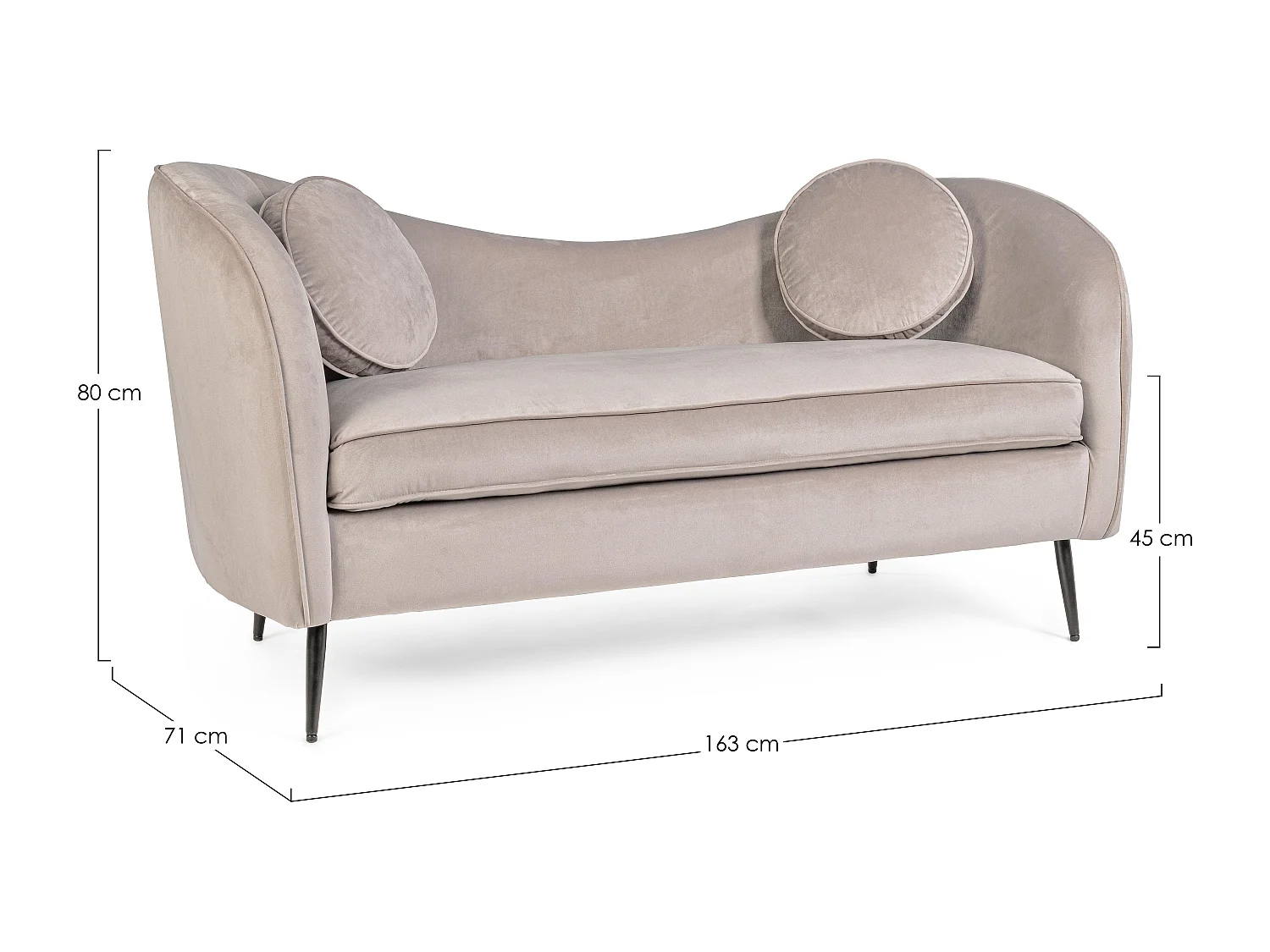 Canapé polyester effet velours gris avec coussin 2 places Cady