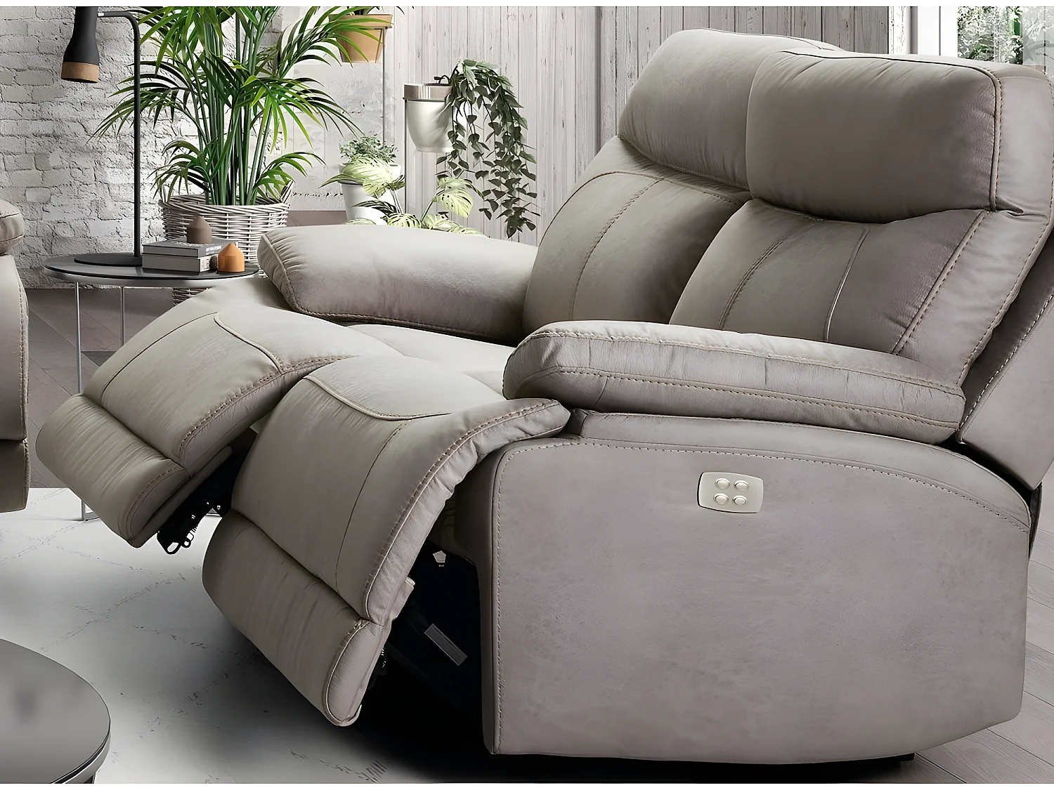 Canapé de relaxation électrique en microfibre Ducka-Couleur Beige-Système Fixe - sans relax-2 places