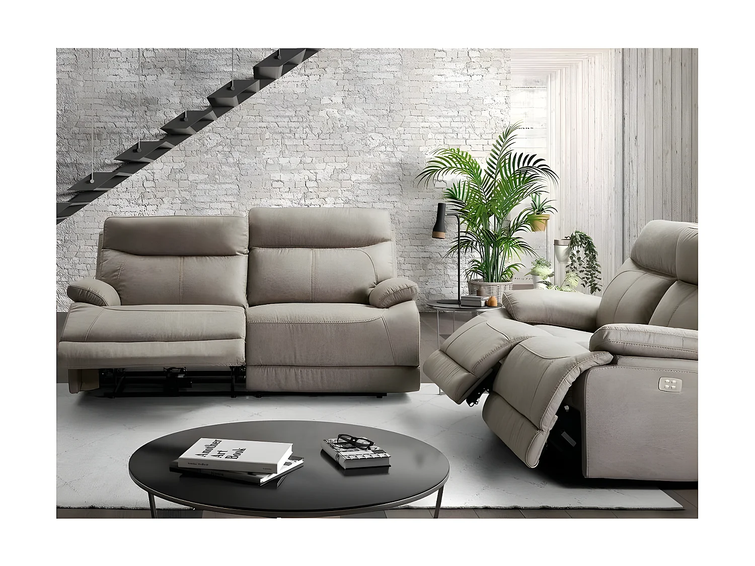 Canapé de relaxation électrique en microfibre Ducka-Couleur Beige-Système Fixe - sans relax-2 places