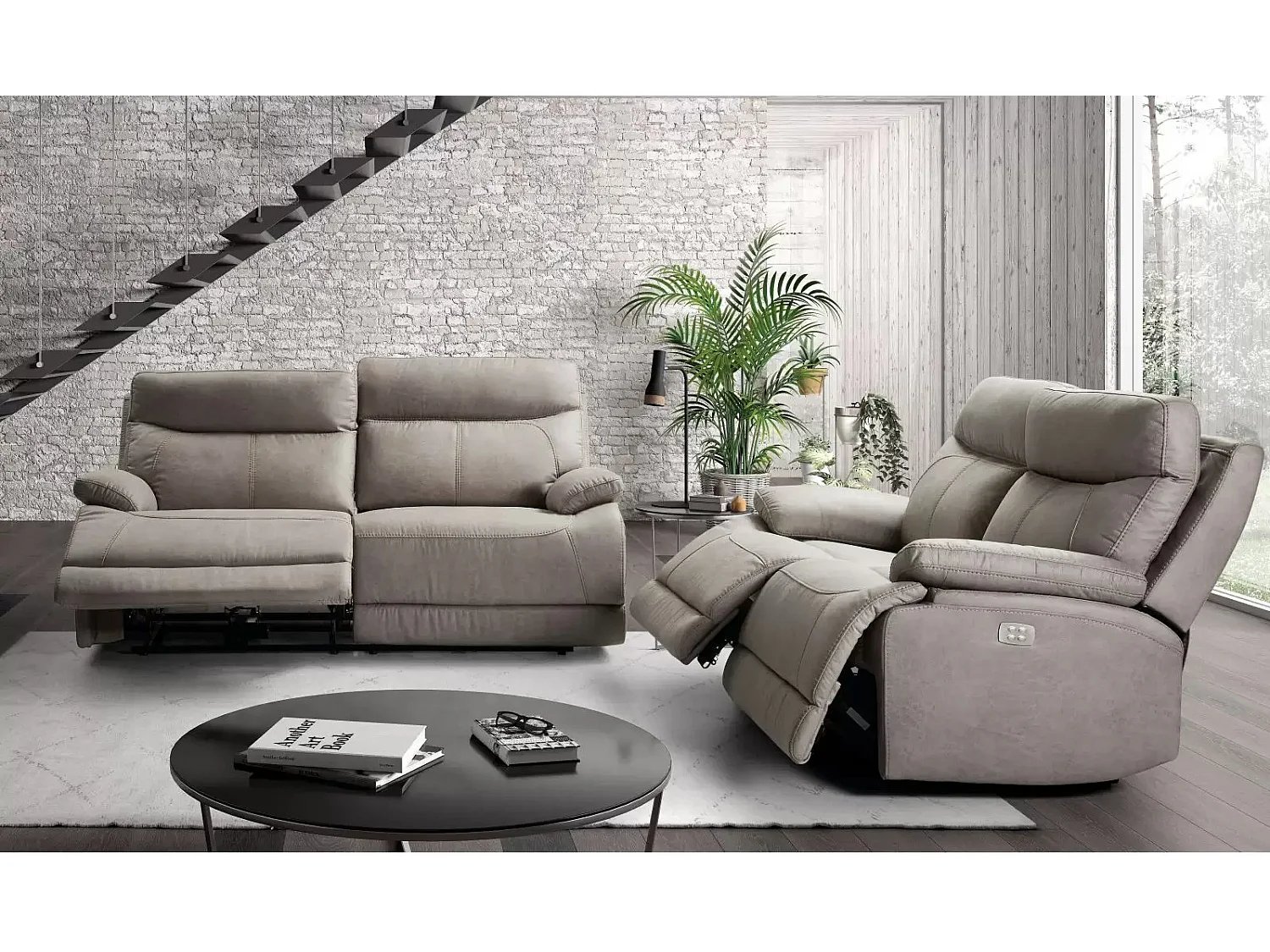 Canapé en microfibre Ducka-Beige-Système Electrique-3 places