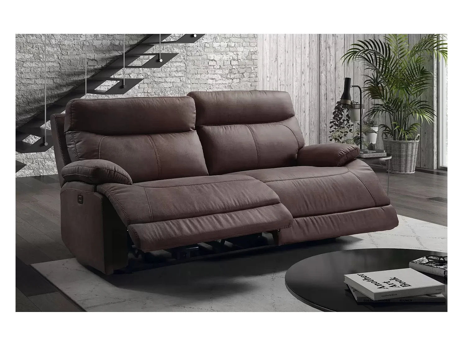 Ducka microvezel elektrische relaxbank-Kleur Bruin-Systeem Elektrisch-Aantal plaatsen) 2 zitplaatsen