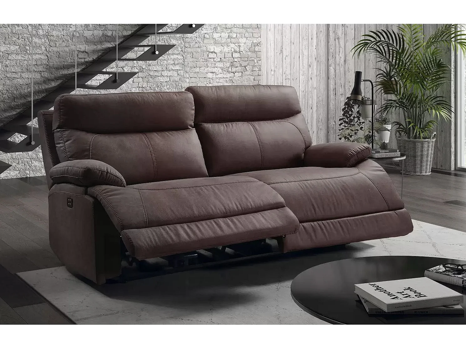 Canapé en microfibre Ducka-Marron-Système Electrique-3 places