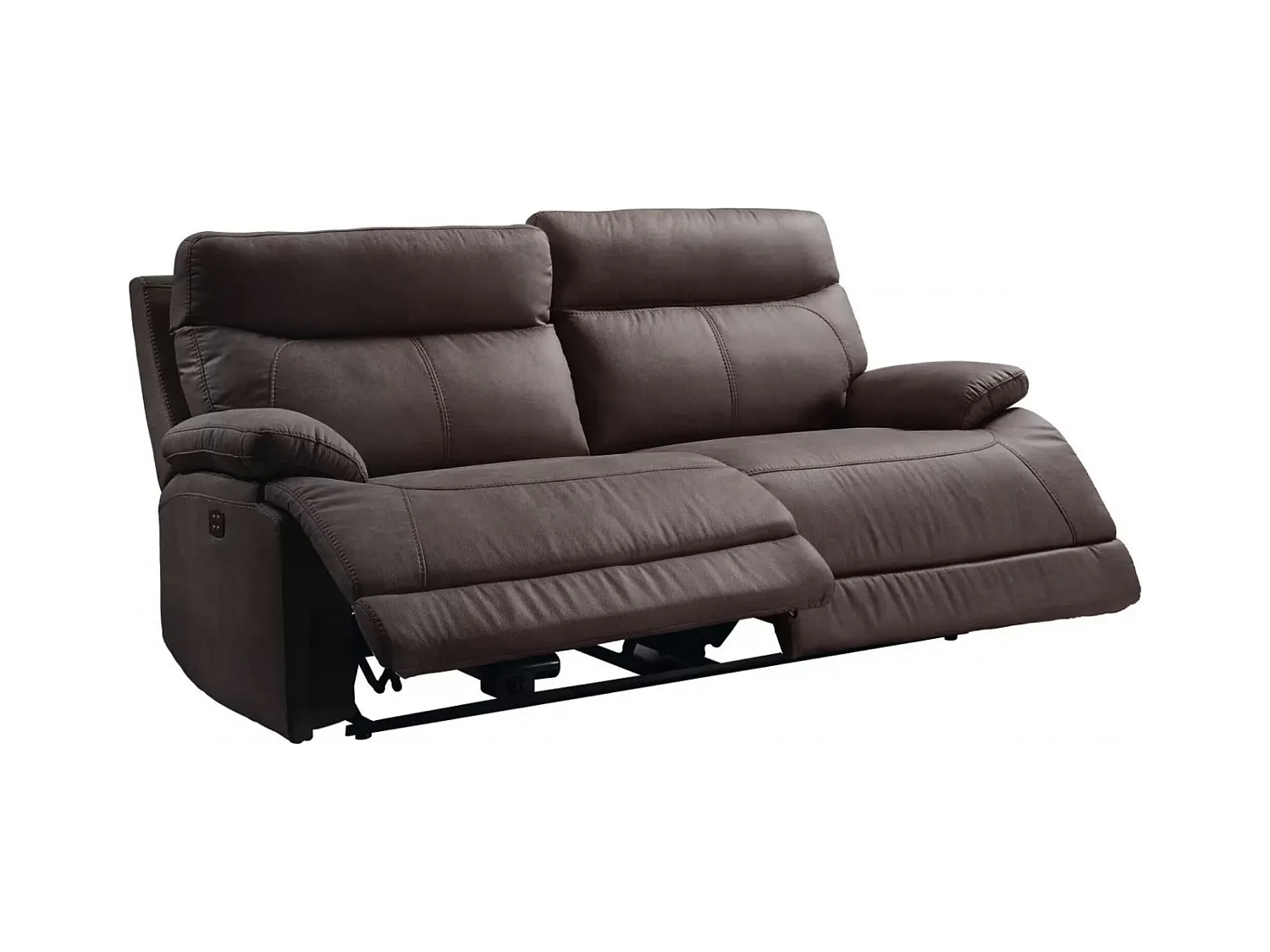 Canapé de relaxation électrique en microfibre Ducka-Couleur Marron-Système Electrique-3 places