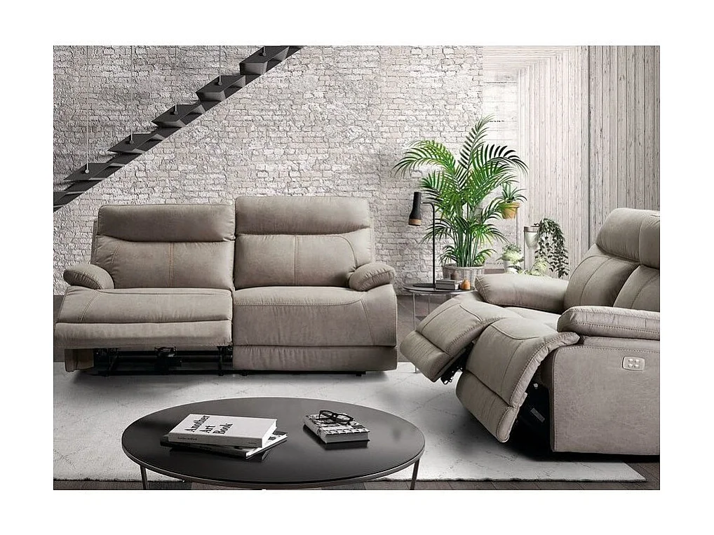 Canapé de relaxation électrique en microfibre Ducka-Couleur Marron-Système Electrique-3 places