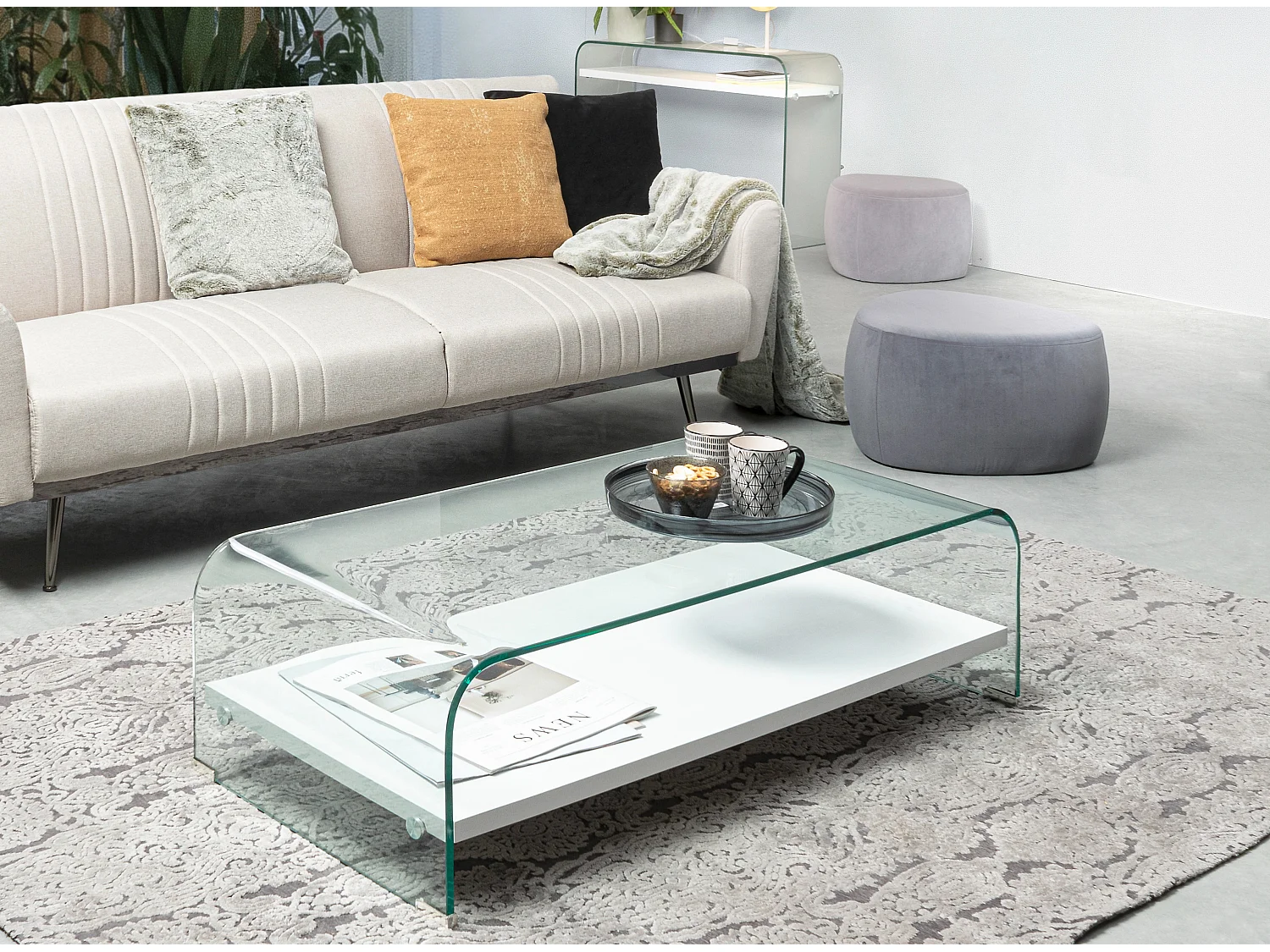 Console courbée verre transparent avec 1 niche Louiza 110cm