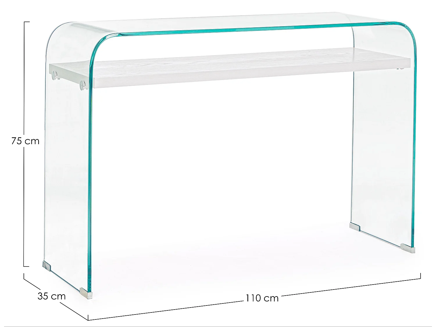 Console courbée verre transparent avec 1 niche Louiza 110cm