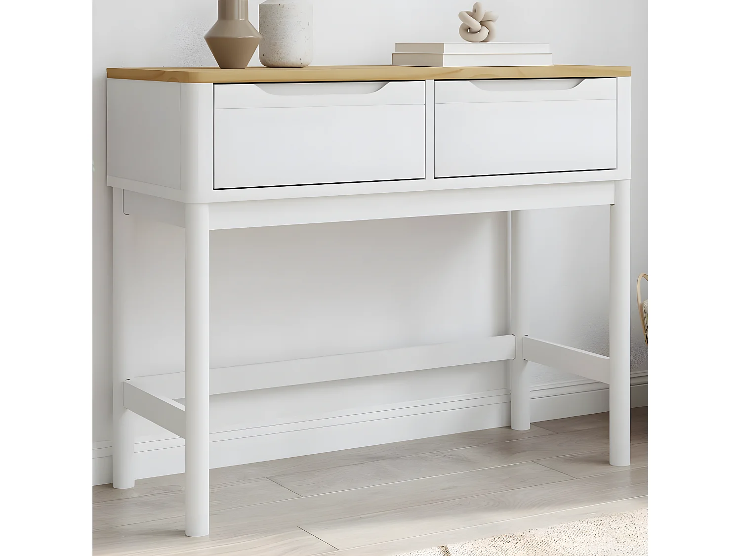 Table console FLORO blanc 89,5x36,5x73 bois de pin massif