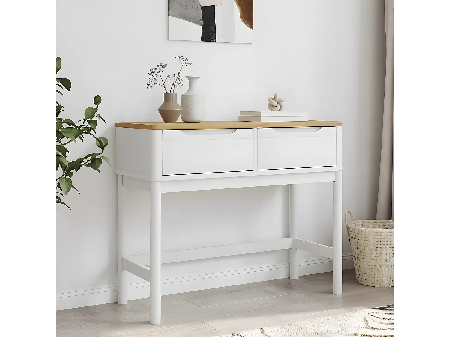 Table console FLORO blanc 89,5x36,5x73 bois de pin massif