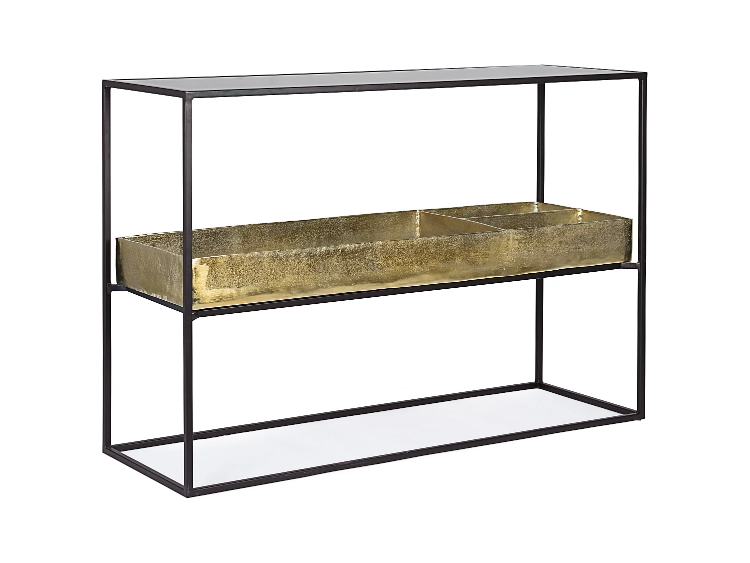 Console moderne acier noir et laiton doré Mirabel 117cm
