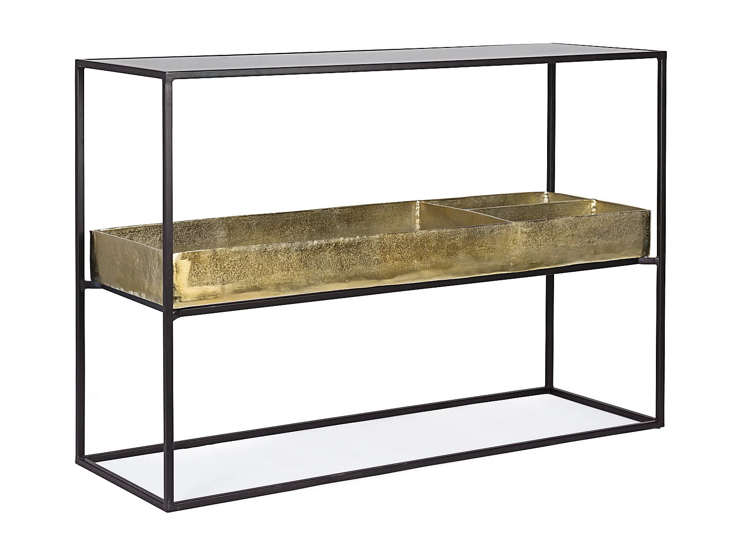 Console moderne acier noir et laiton doré Mirabel 117cm