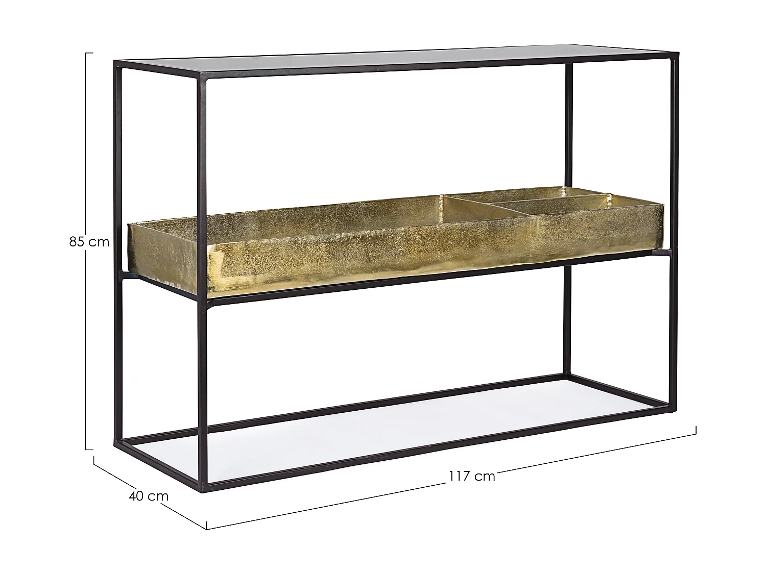 Console moderne acier noir et laiton doré Mirabel 117cm