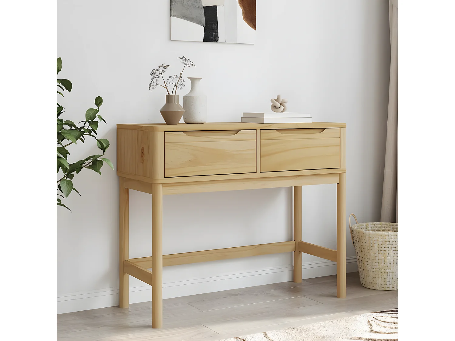 Table console FLORO marron cire 89,5x36,5x73 pin massif