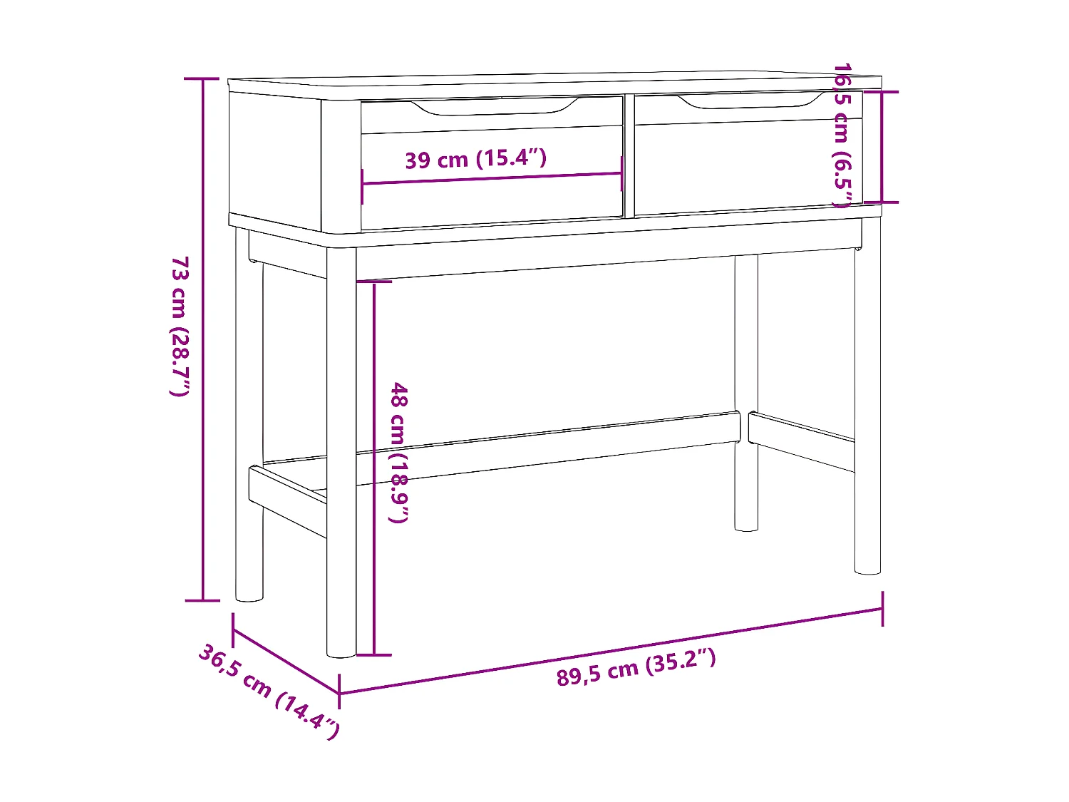 Table console FLORO marron cire 89,5x36,5x73 pin massif