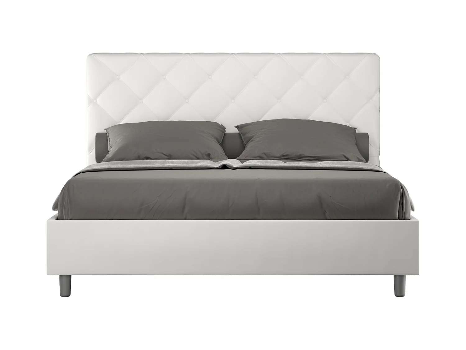 Lit adulte italien matelassé simili cuir Paryse-Couleur Blanc-140x200-Option Avec coffre