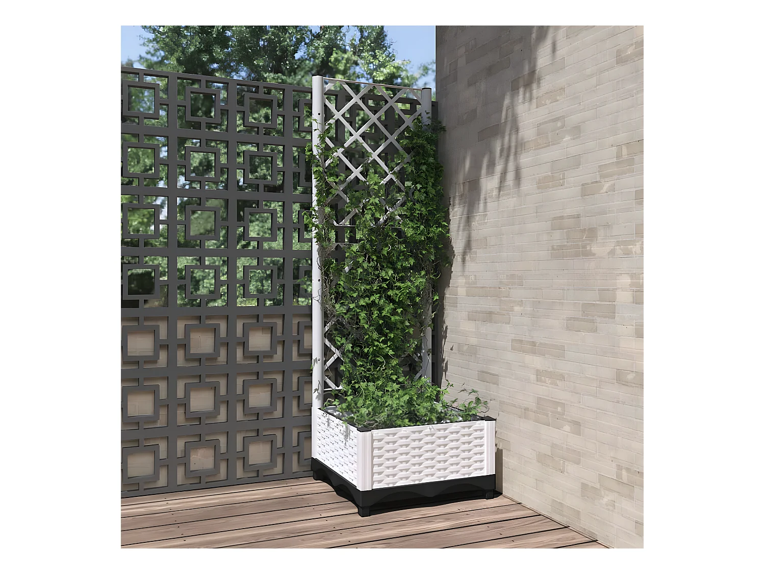 Jardinière avec treillis Blanc 40x40x121,5 PP