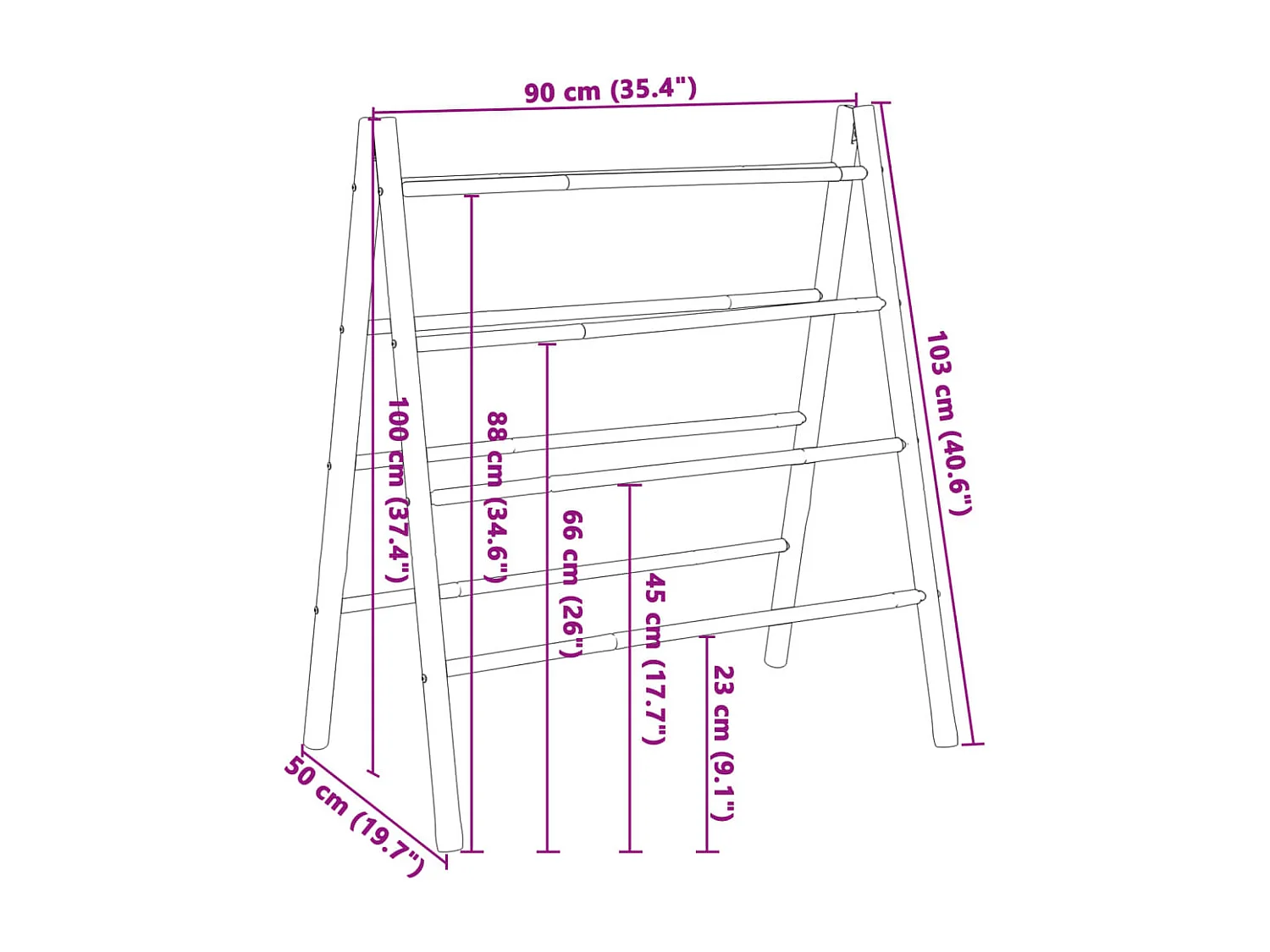Échelle à serviettes double avec 4 échelons 90x50x100 bambou