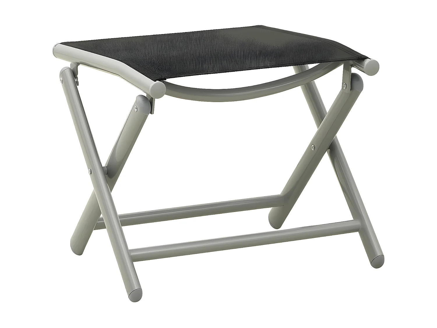 Repose-pied pliable Noir et argenté Textilène et aluminium