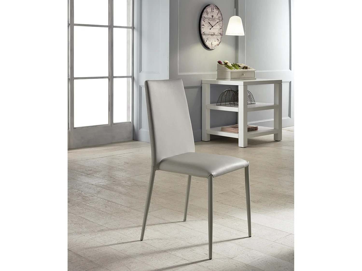 Cleo - cadeira de couro ecológico cinza de 4 peças