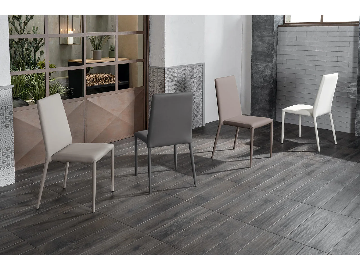 Cleo - cadeira de couro ecológico cinza de 4 peças