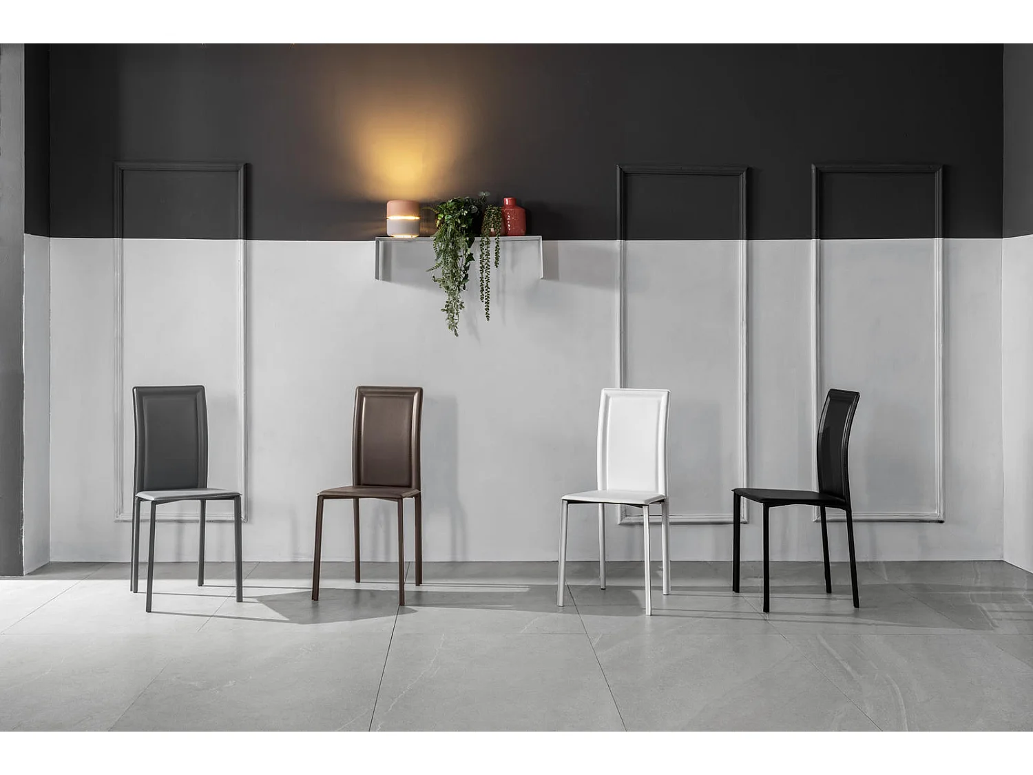 Net Chaise en éco-cuir gris foncé 4 pcs