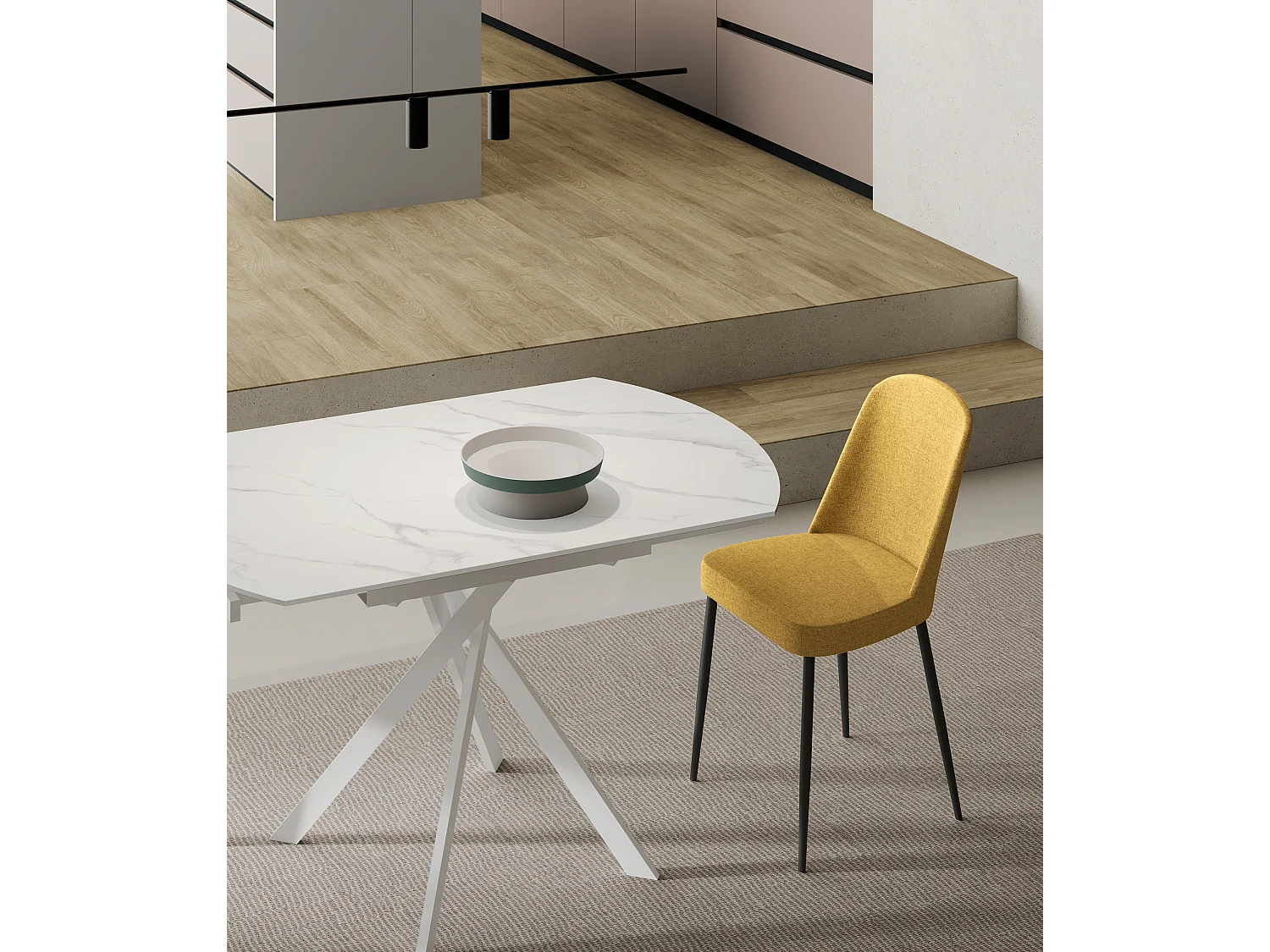 Tamara - Gele stoffen stoel 4 stuks