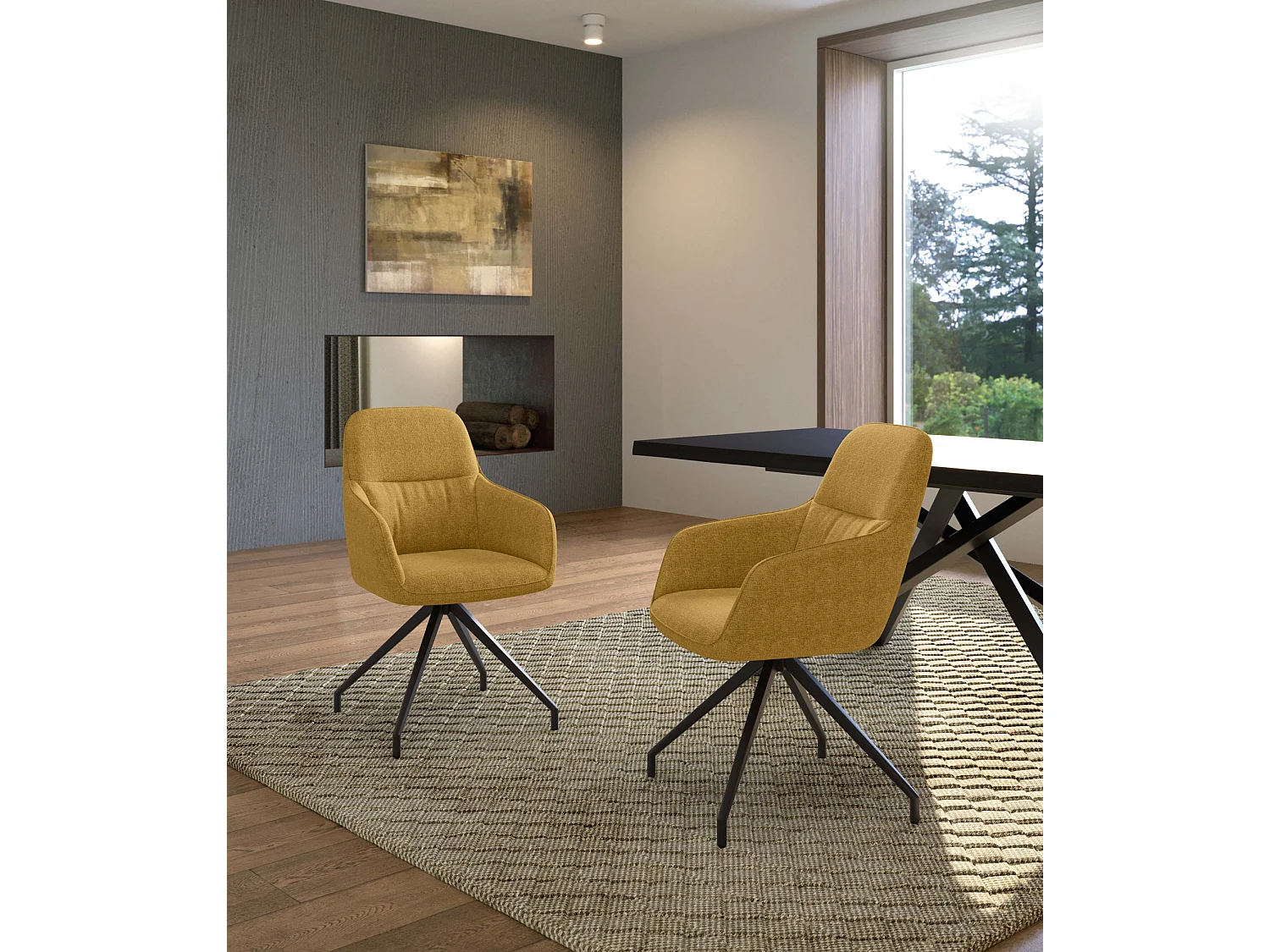 Gaia Chaise en tissu jaune 2 pcs