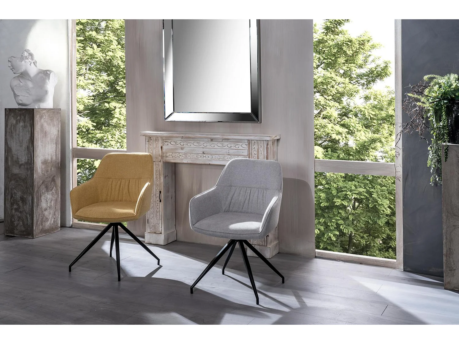 Gaia Chaise en tissu jaune 2 pcs