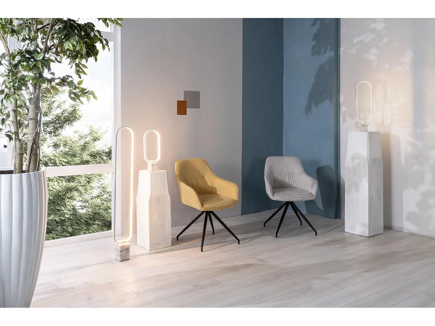 Gaia Chaise en tissu jaune 2 pcs