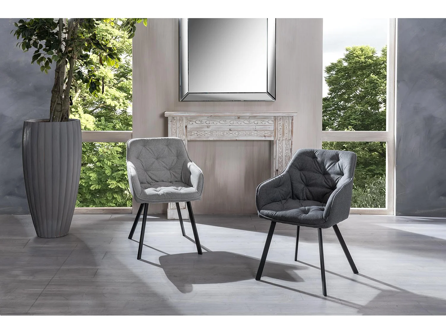 Elsa Chaise en tissu gris foncé 2 pcs