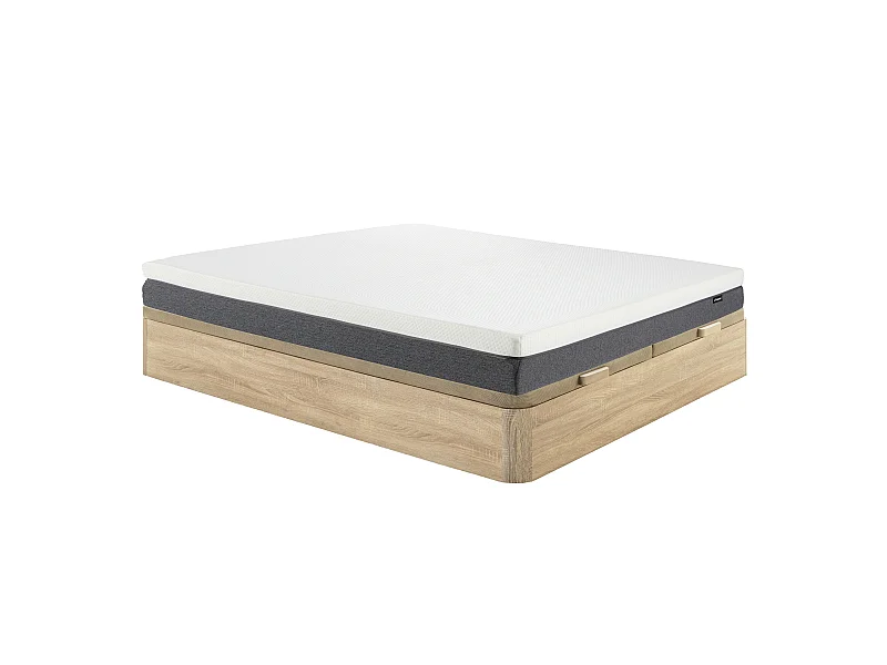 Ensemble 180 x 200 cm sommier coffre naturel clair + matelas hybride ressorts ensachés accueil mémoire de forme et mousse 7 zones déhoussable ép.25cm - KEPUR de YSMÉE