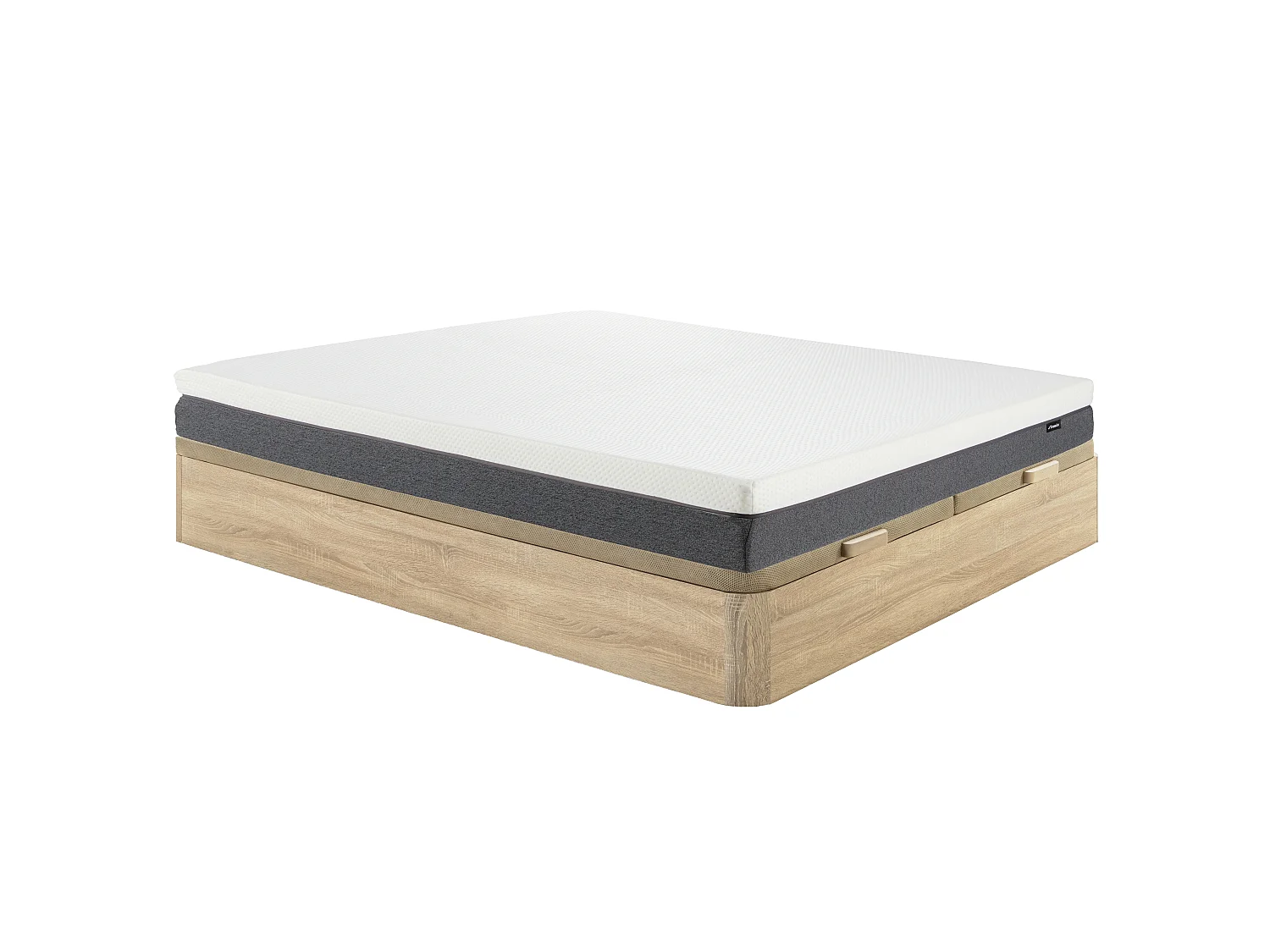 Ensemble 180 x 200 cm sommier coffre naturel clair + matelas hybride ressorts ensachés accueil mémoire de forme et mousse 7 zones déhoussable ép.25cm - KEPUR de YSMÉE