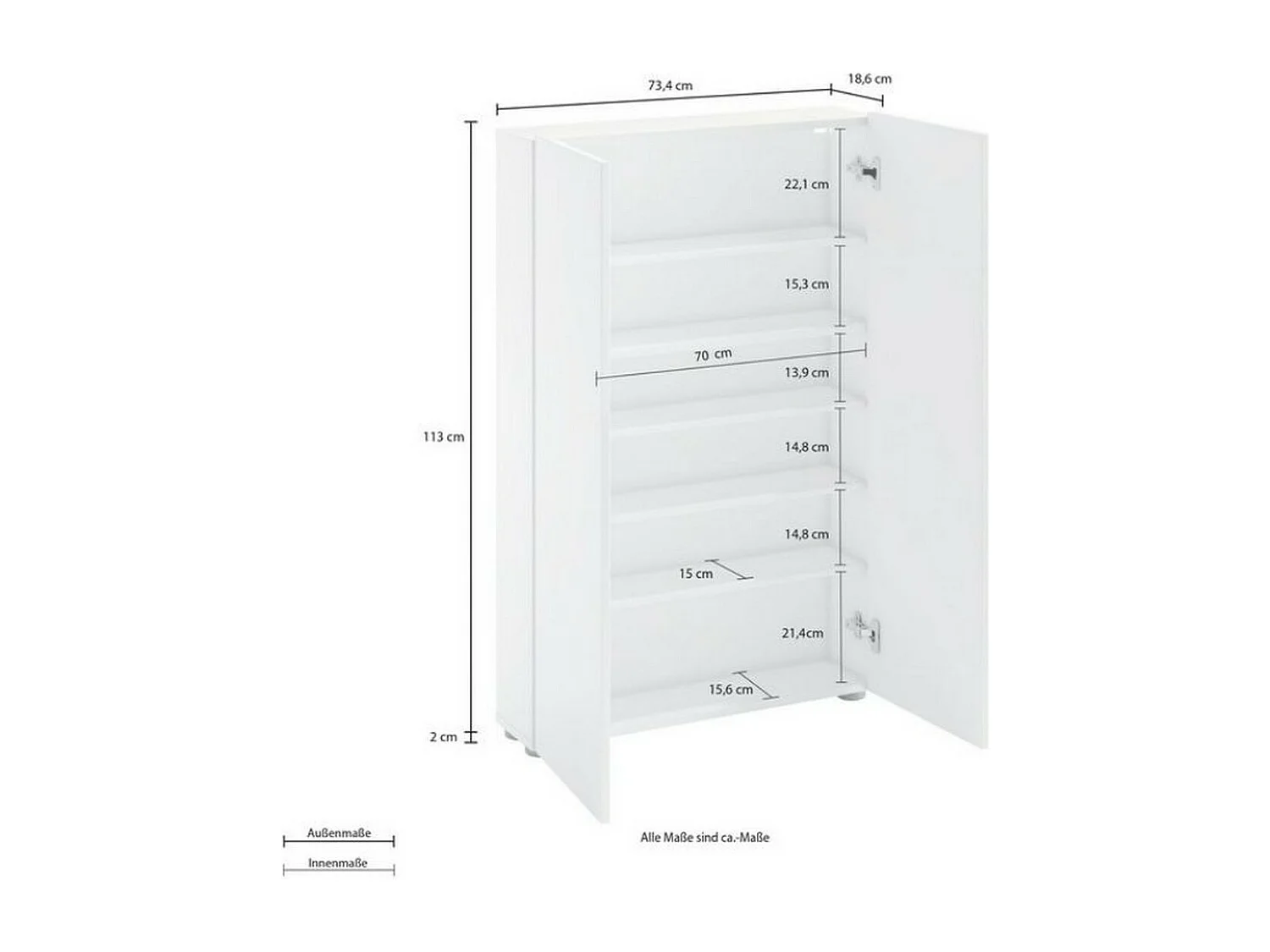Étagère à Chaussures Espace, Blanc, 70x115x19 cm, Seven Design