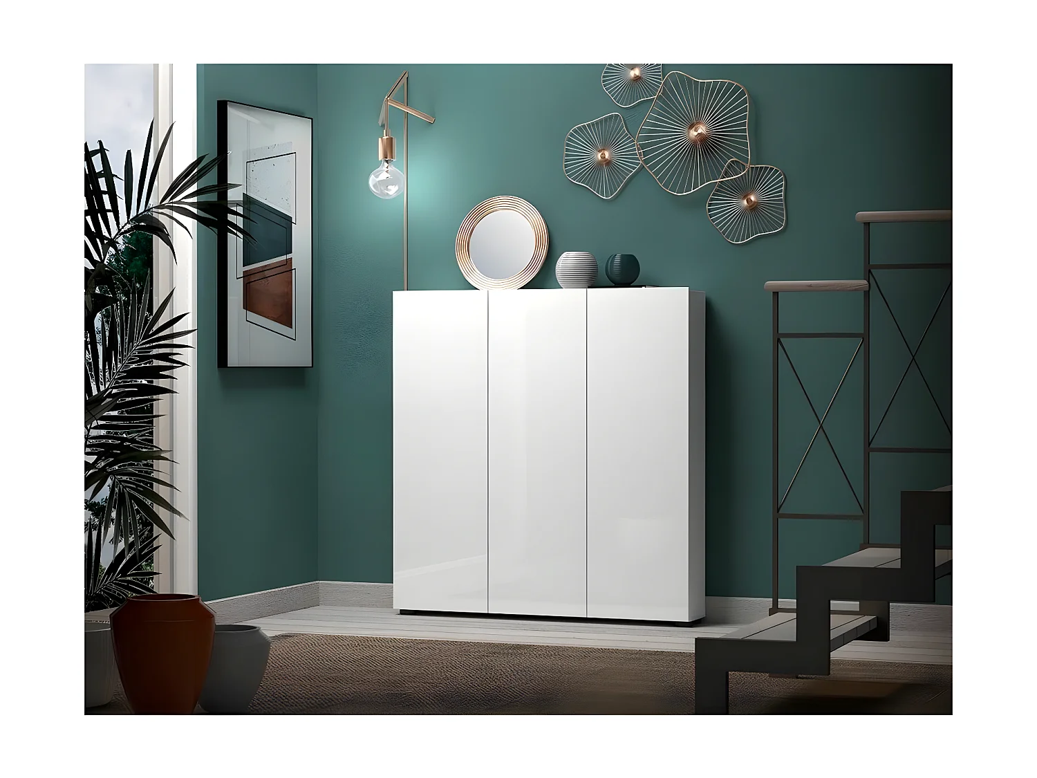 Étagère à Chaussures Espace, Blanc, 110x115x19 cm, Seven Design