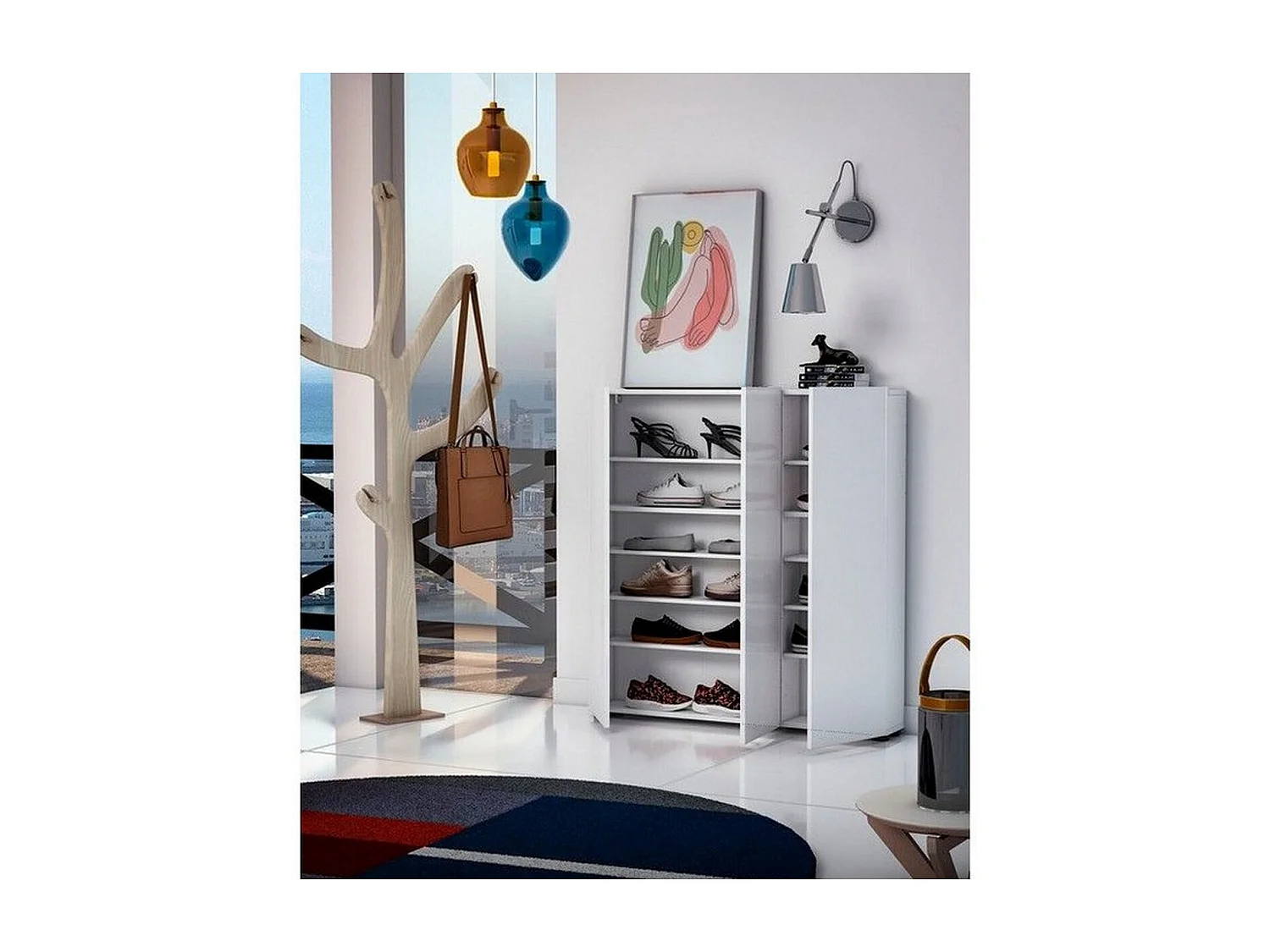 Étagère à Chaussures Espace, Blanc, 110x115x19 cm, Seven Design