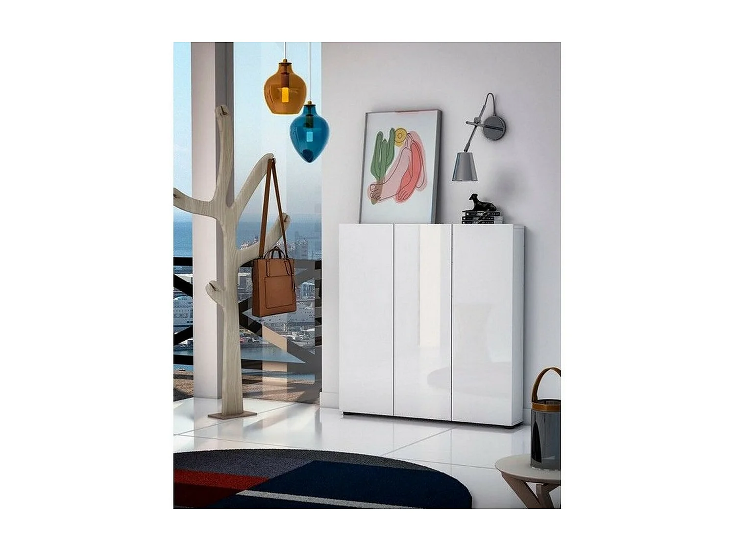 Étagère à Chaussures Espace, Blanc, 110x115x19 cm, Seven Design