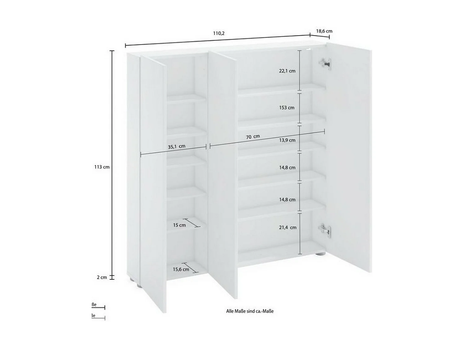 Étagère à Chaussures Espace, Blanc, 110x115x19 cm, Seven Design