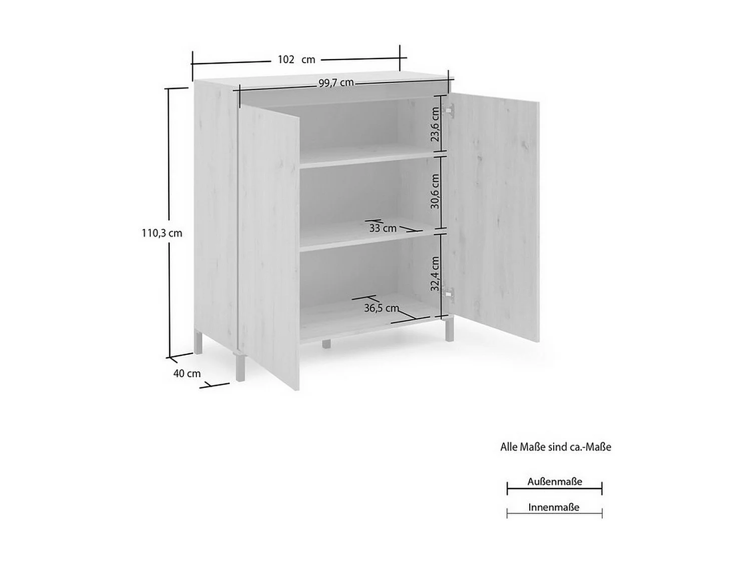Multifunctionele Kast Genie, Eik, 100x110x40 cm, Seven Design