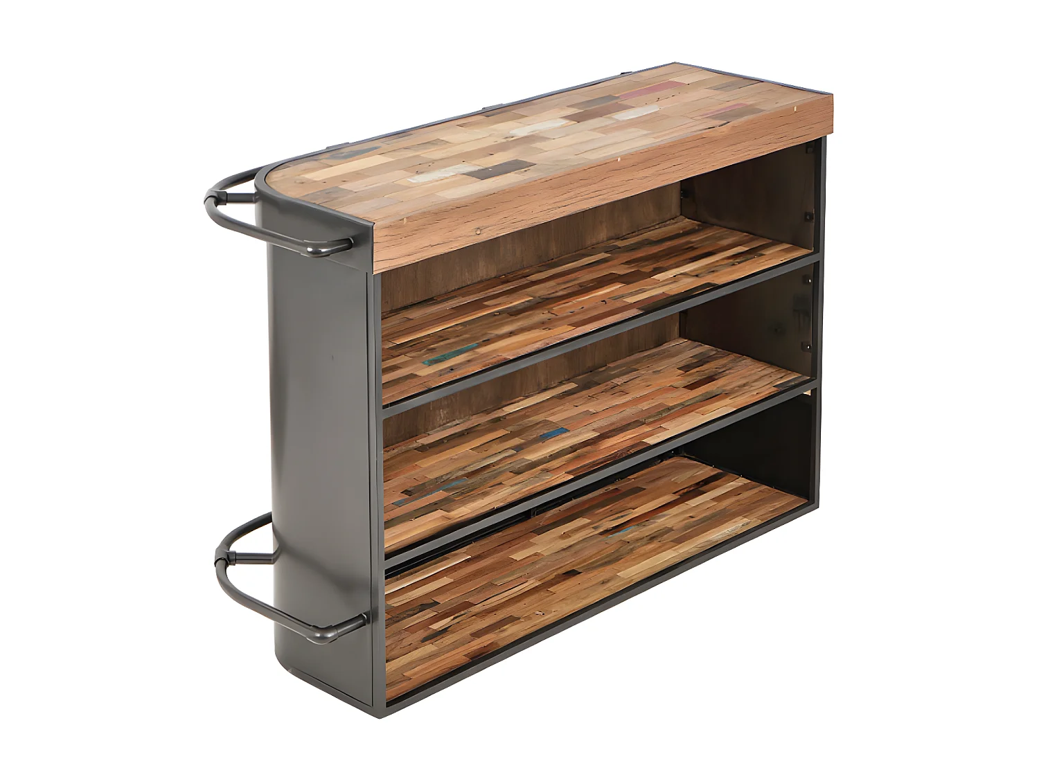 Nautical bar central angle droit en bois de bateau recyclé - Métal noir - Style industriel - L164