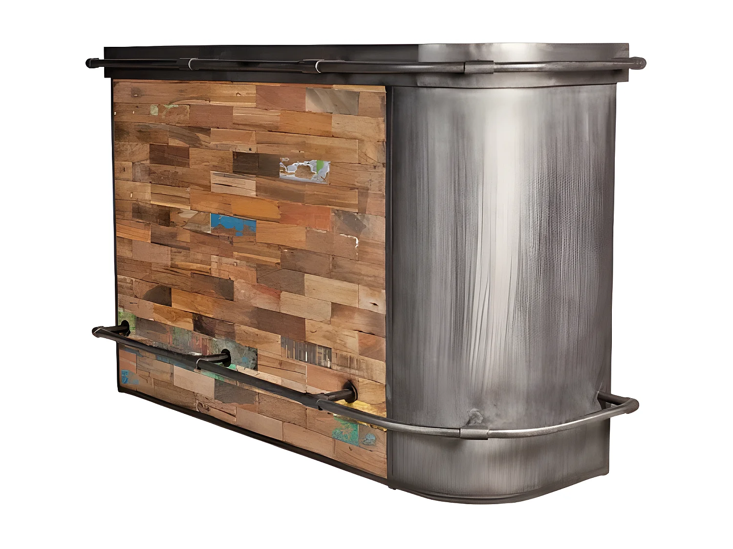 Nautical bar central angle droit en bois de bateau recyclé - Métal noir - Style industriel - L164