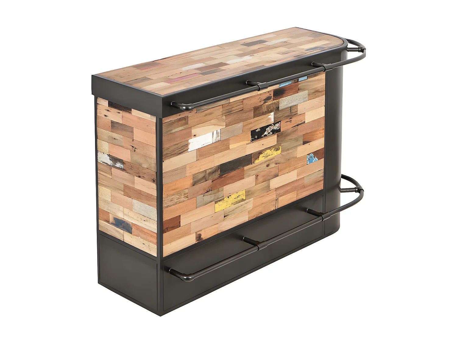 Nautical bar central angle droit en bois de bateau recyclé - Métal noir - Style industriel - L164