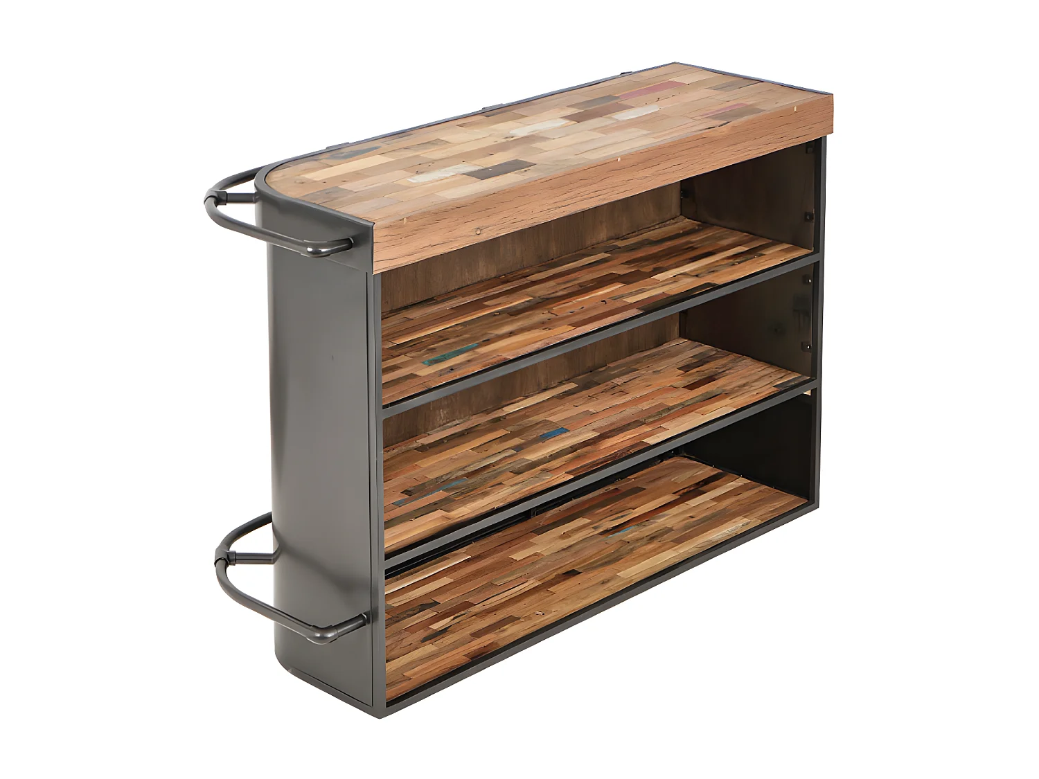 Nautical bar central angle droit en bois de bateau recyclé - Métal noir - Style industriel - L164