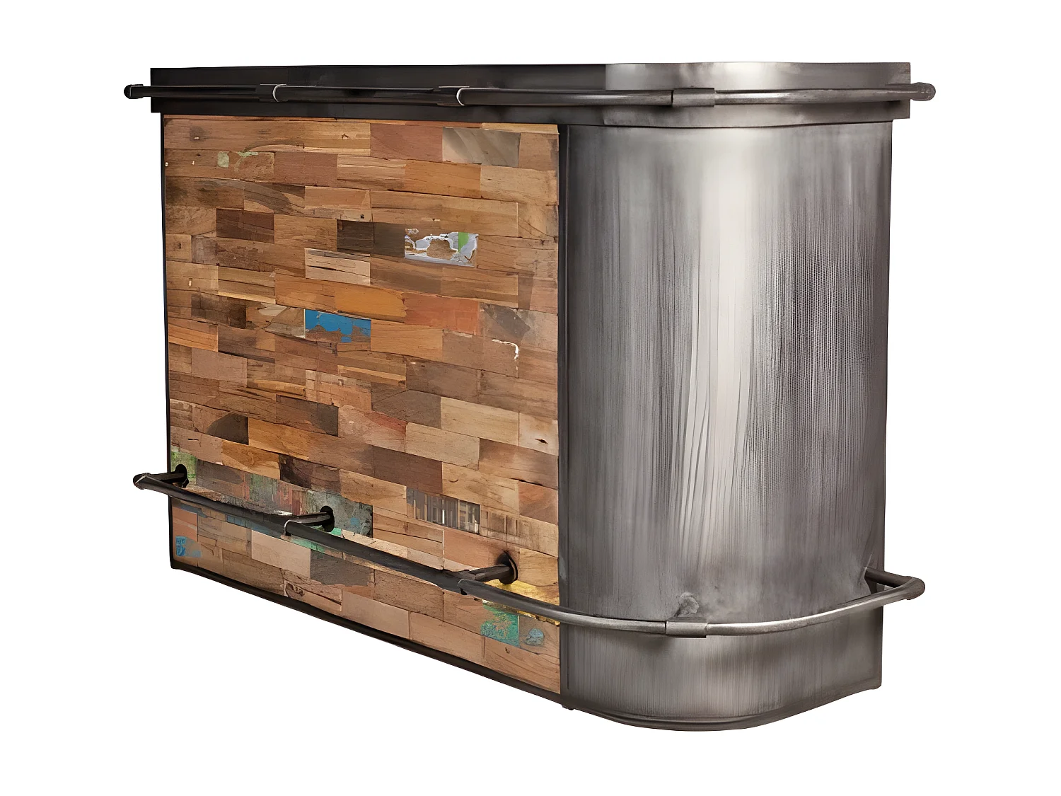 Nautical bar central angle droit en bois de bateau recyclé - Métal noir - Style industriel - L164